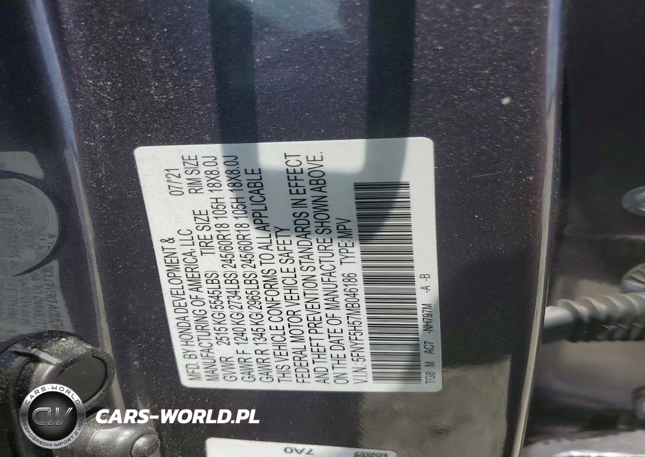 2021 Honda Pilot Exl VIN:5FNYF5H57MB046186 - 12