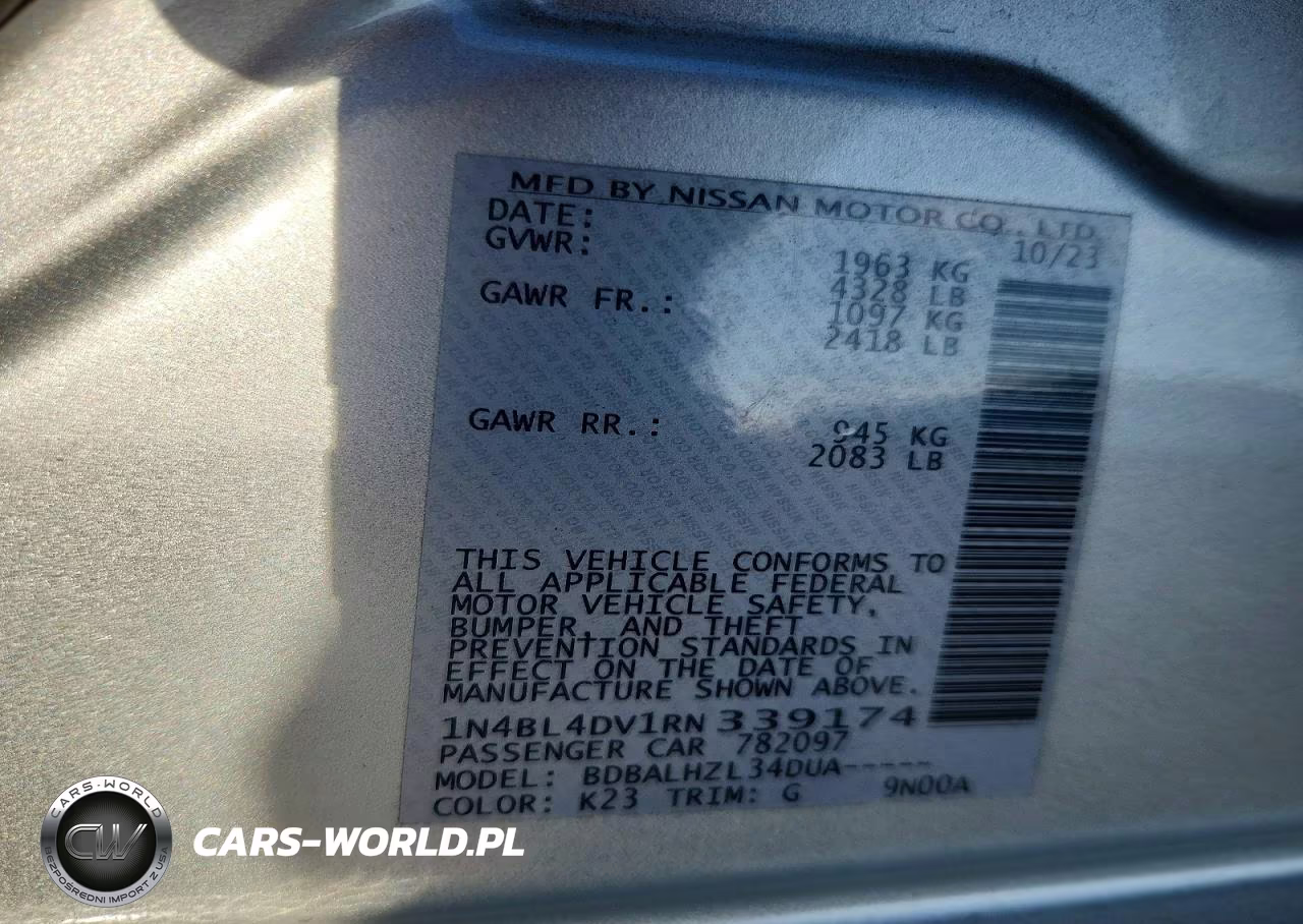 2024 Nissan Altima Sv VIN:1N4BL4DV1RN339174 - 12