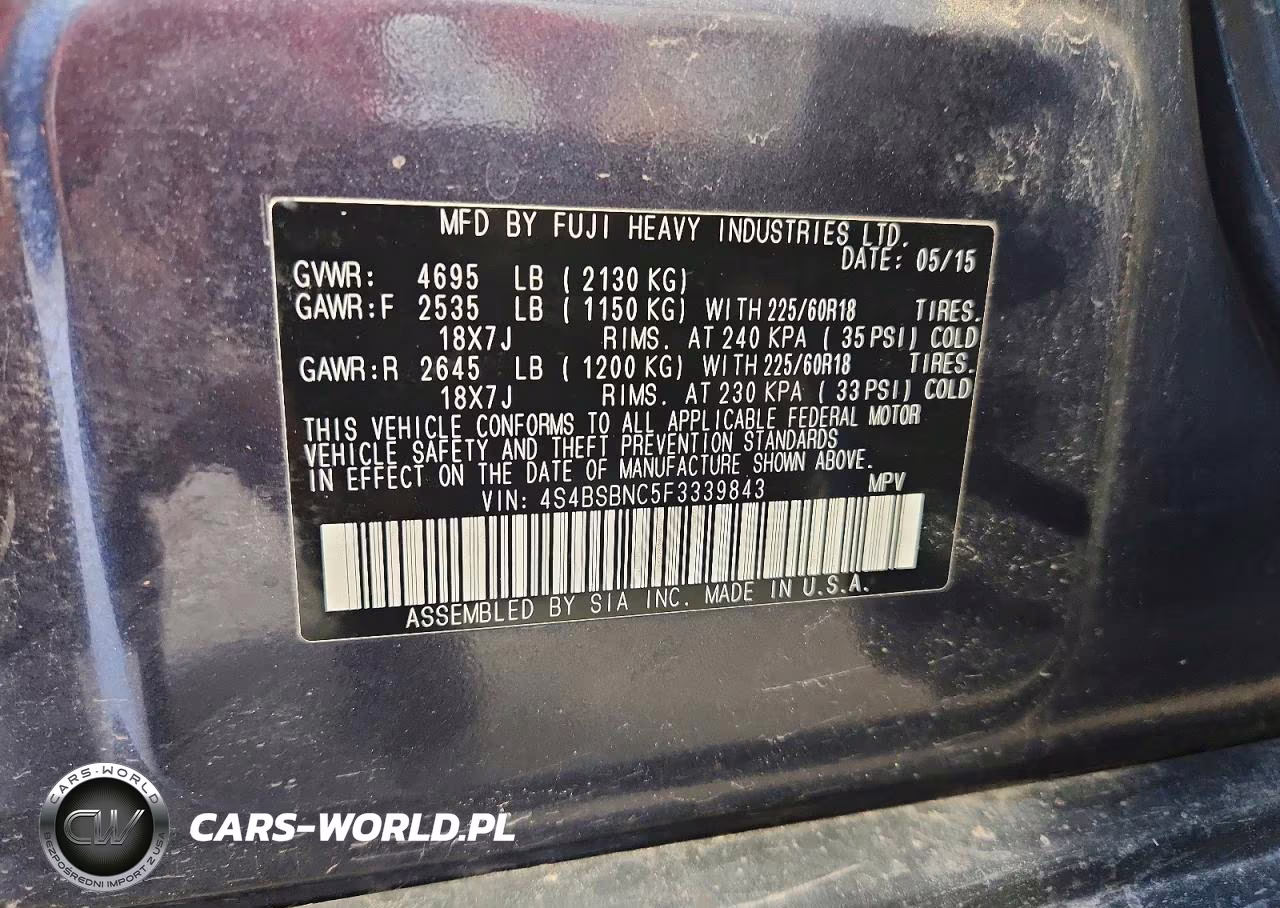 2015 Subaru Outback 2.5I Limited VIN:4S4BSBNC5F3339843 - 13