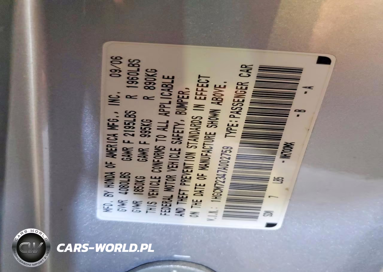2007 Honda Accord Lx VIN:1HGCM72347A002759 - 12