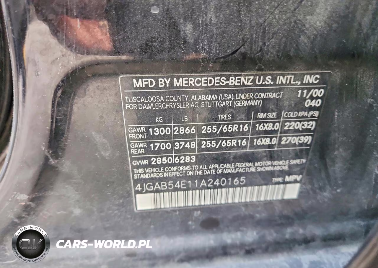 2001 Mercedes-Benz Ml 320 VIN:4JGAB54E11A240165 - 13