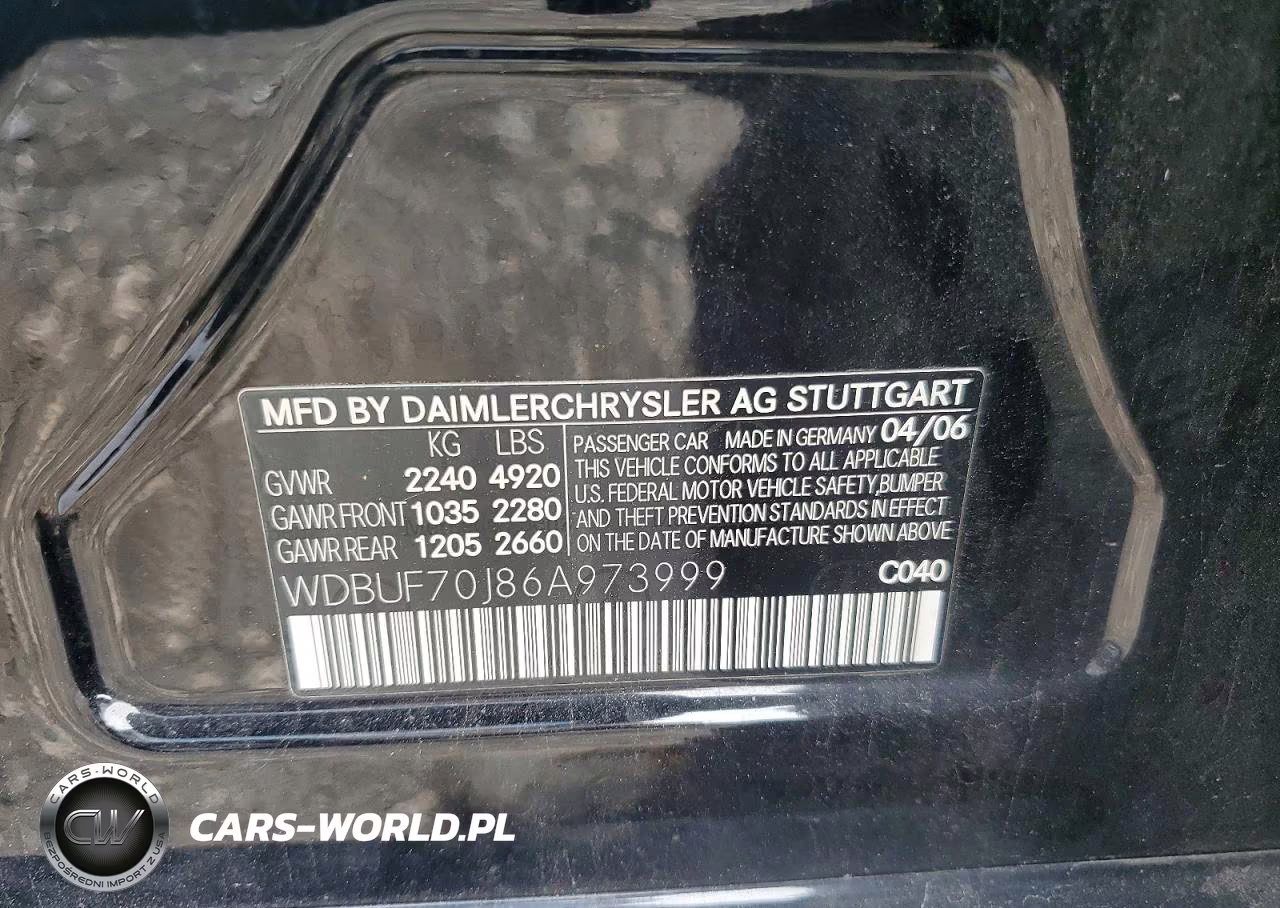 2006 Mercedes-Benz E 500 VIN:WDBUF70J86A973999 - 12