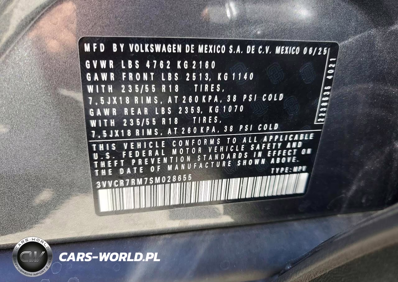 2025 Volkswagen Tiguan S VIN:3VVCR7RM7SM028655 - 12