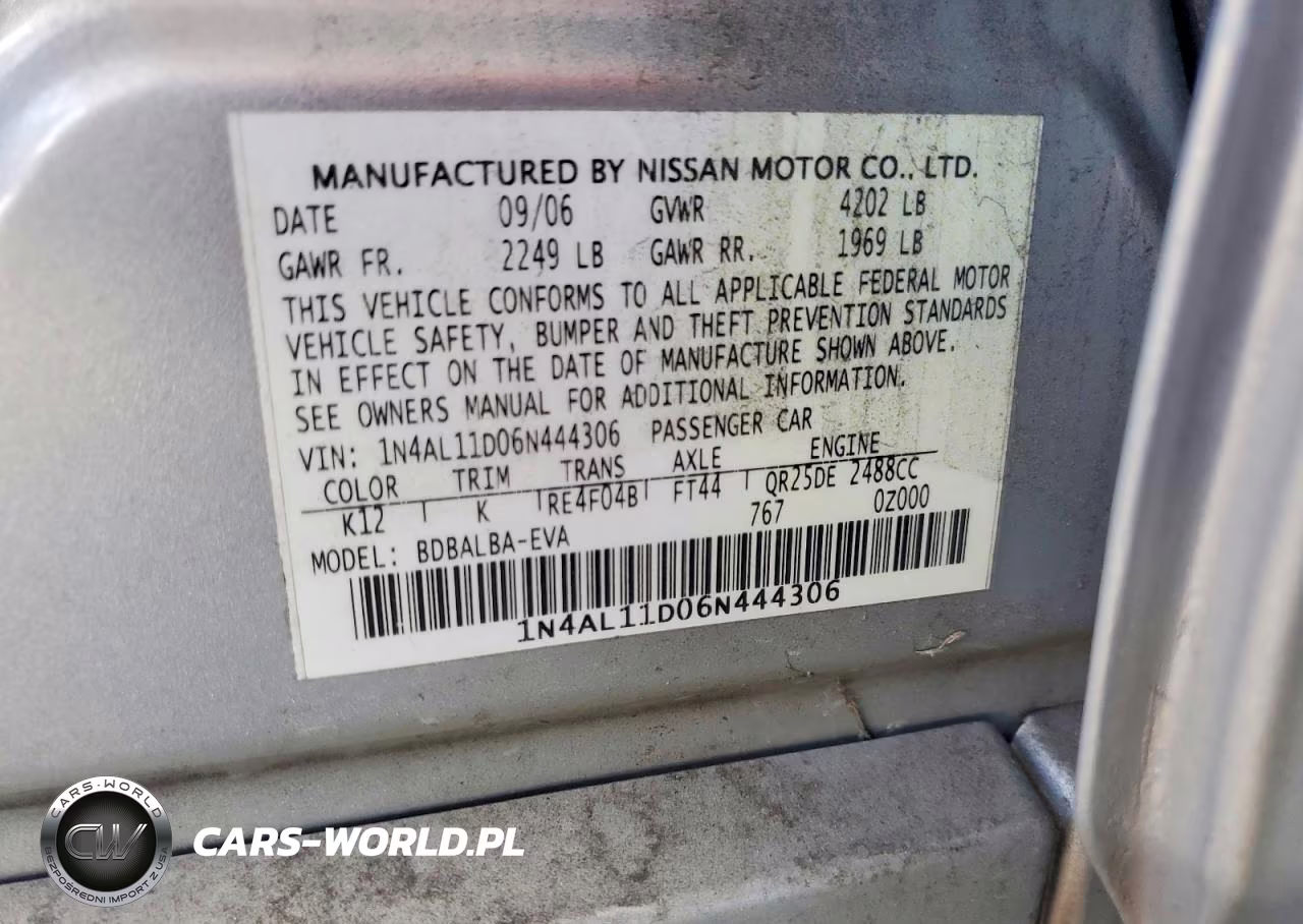 2006 Nissan Altima 2.5 VIN:1N4AL11D06N444306 - 12