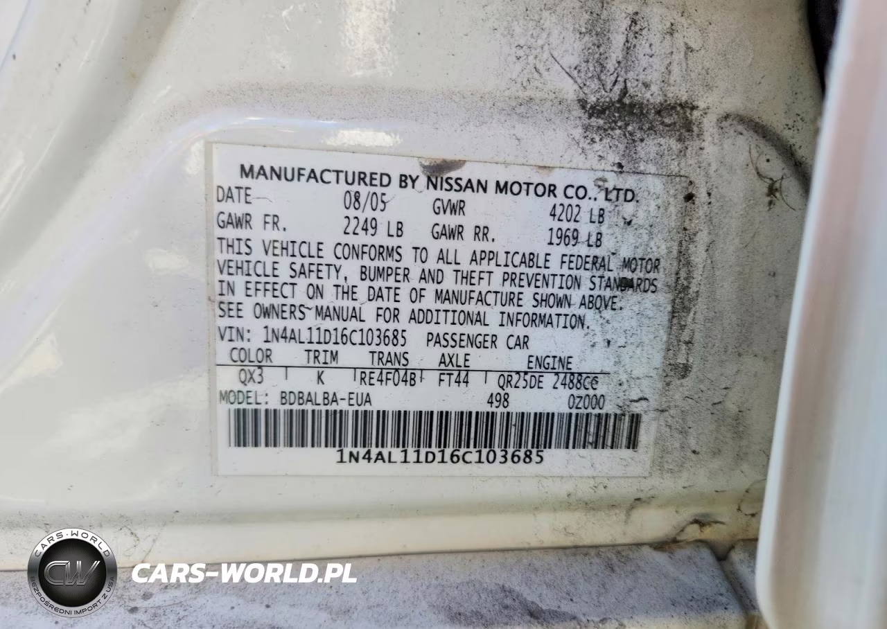 2006 Nissan Altima 2.5 VIN:1N4AL11D16C103685 - 12