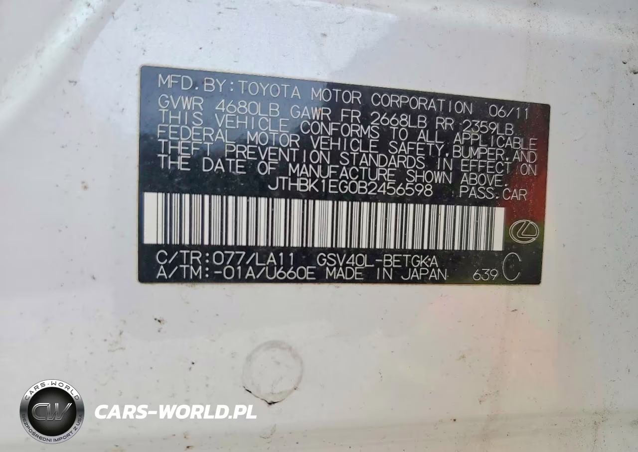 2011 Lexus Es 350 VIN:JTHBK1EG0B2456598 - 12