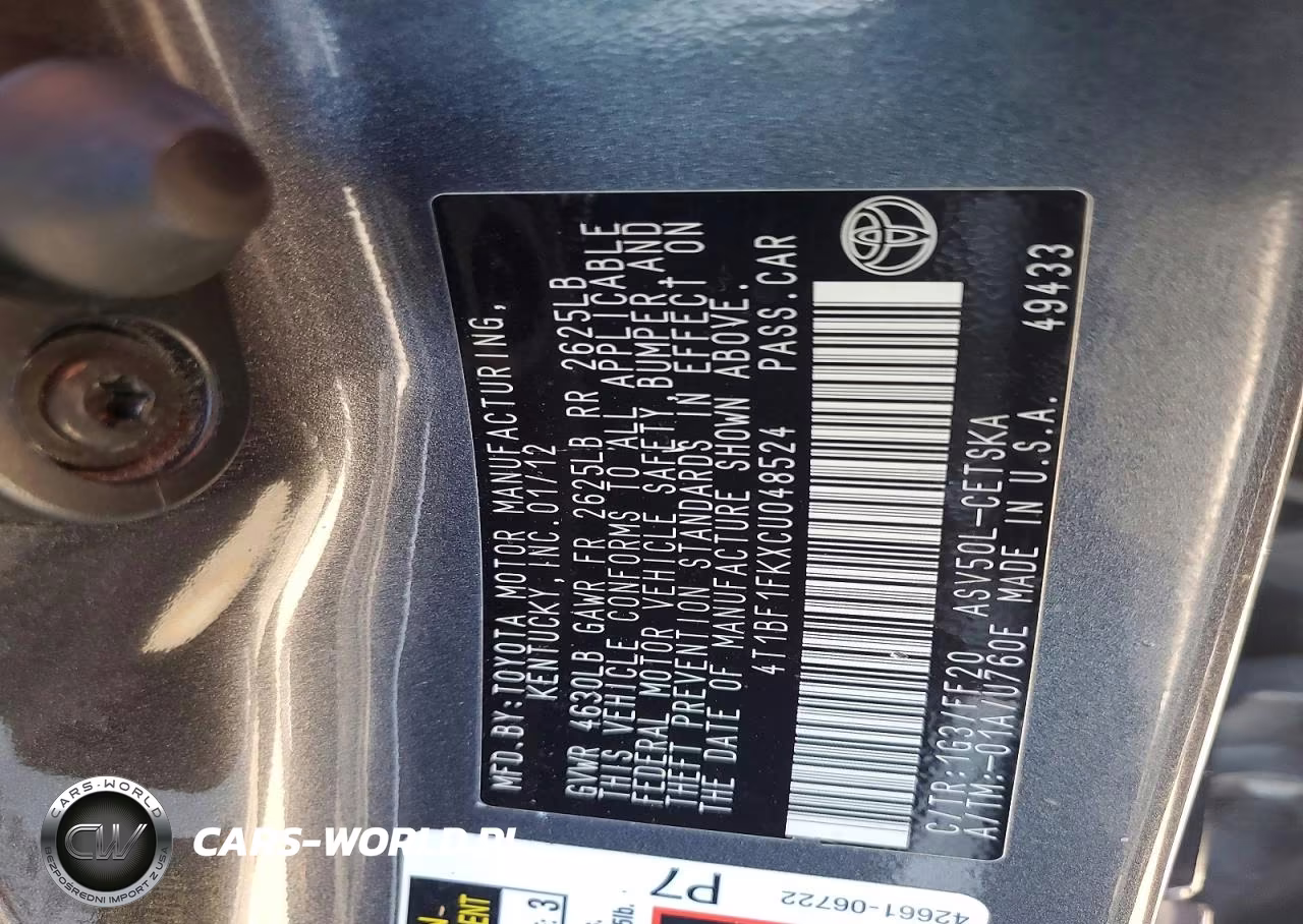 2012 Toyota Camry Se VIN:4T1BF1FKXCU048524 - 12