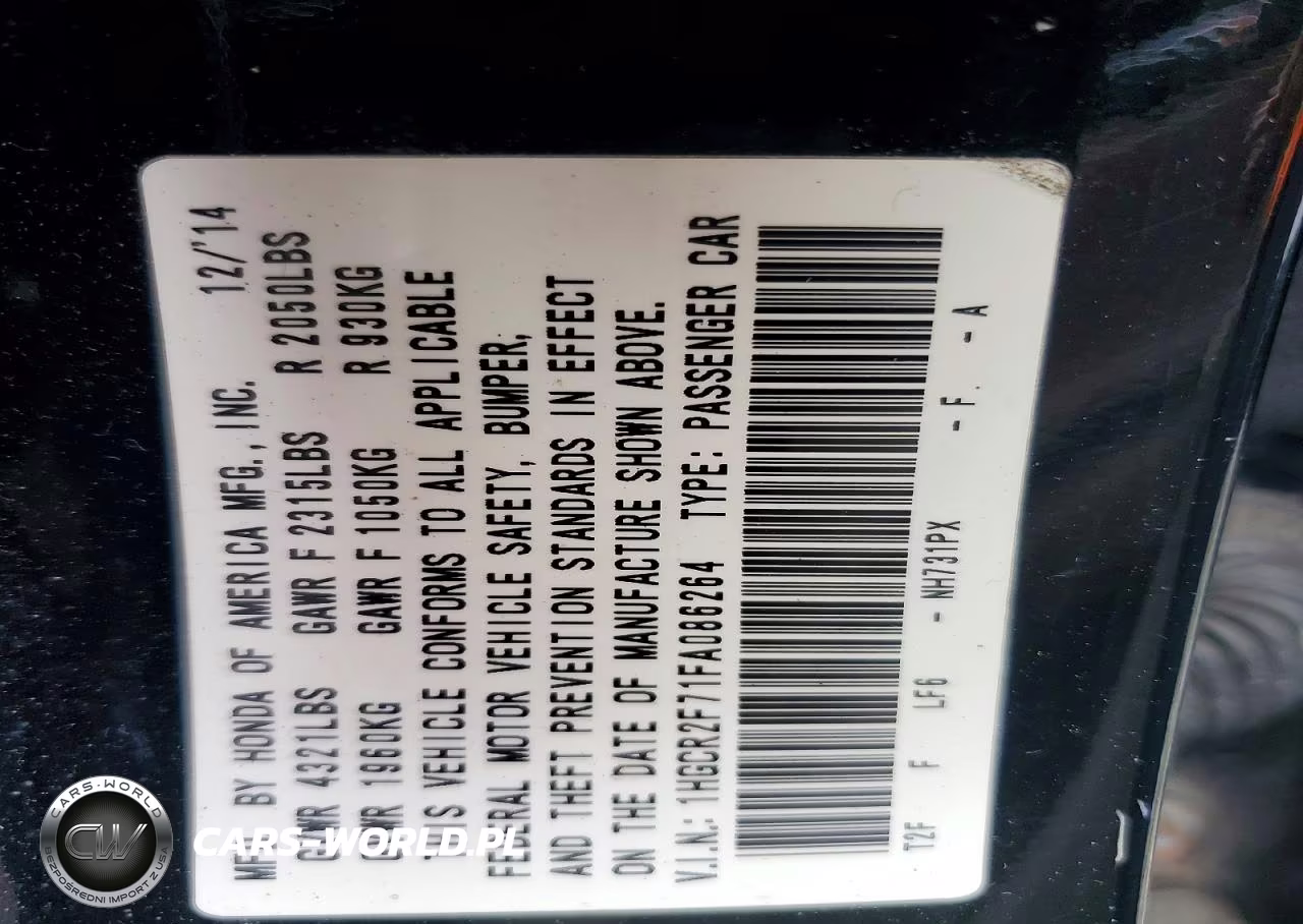 2015 Honda Accord Ex VIN:1HGCR2F71FA086264 - 12