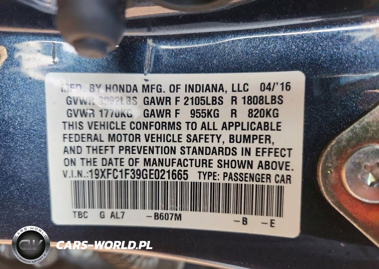 2016 Honda Civic Ex VIN:19XFC1F39GE021665 - 13