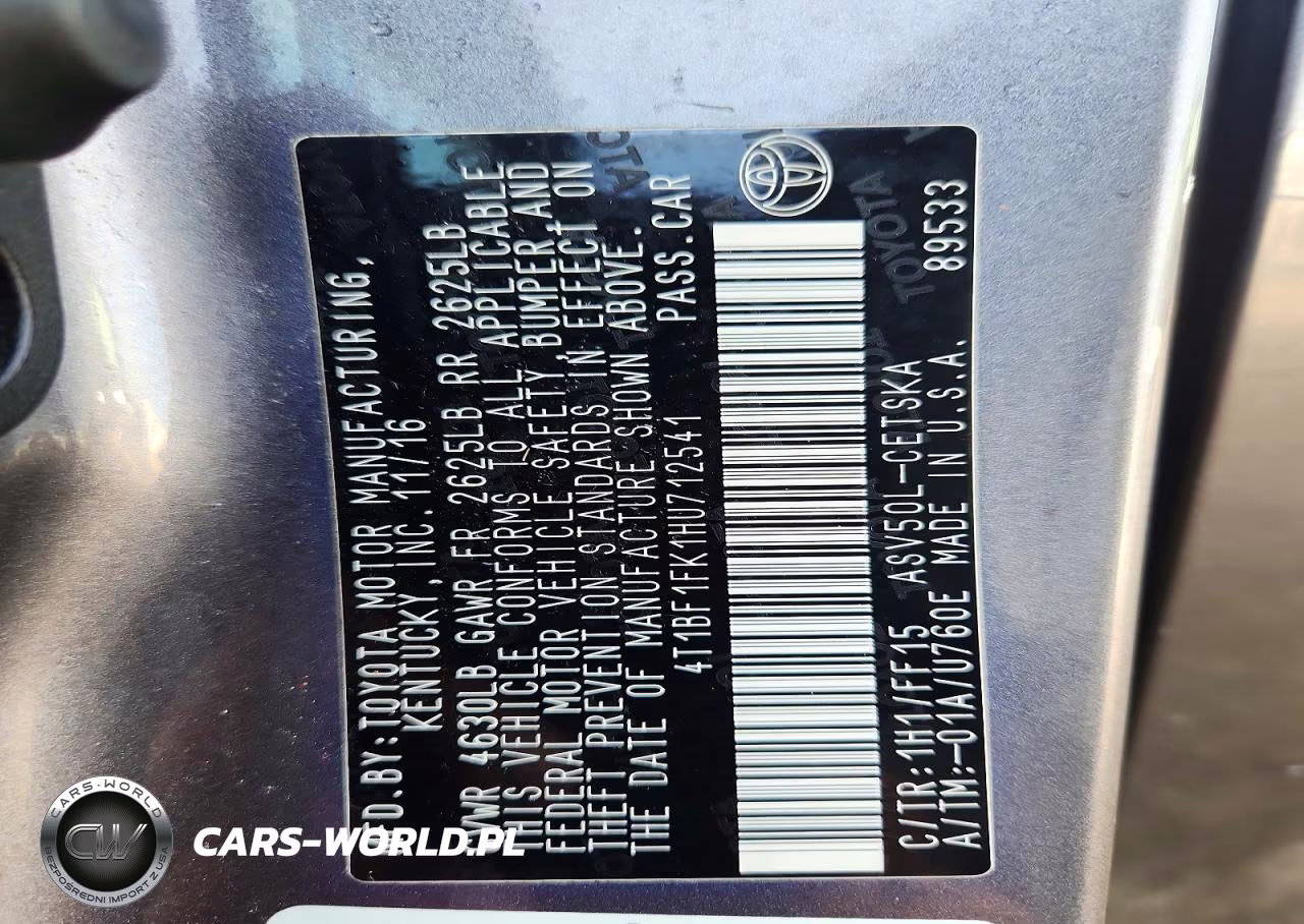 2017 Toyota Camry Se VIN:4T1BF1FK1HU712541 - 12
