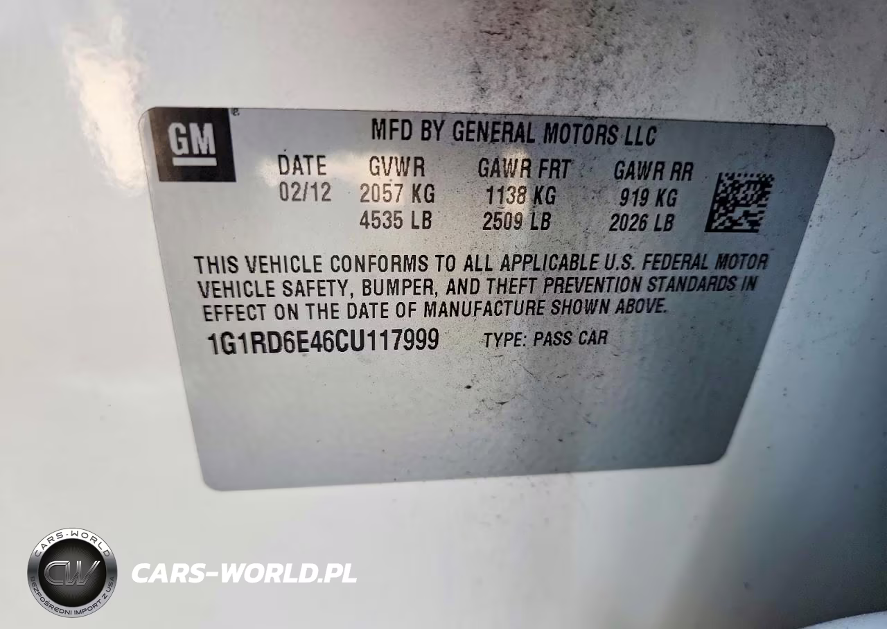 2012 Chevrolet Volt VIN:1G1RD6E46CU117999 - 12