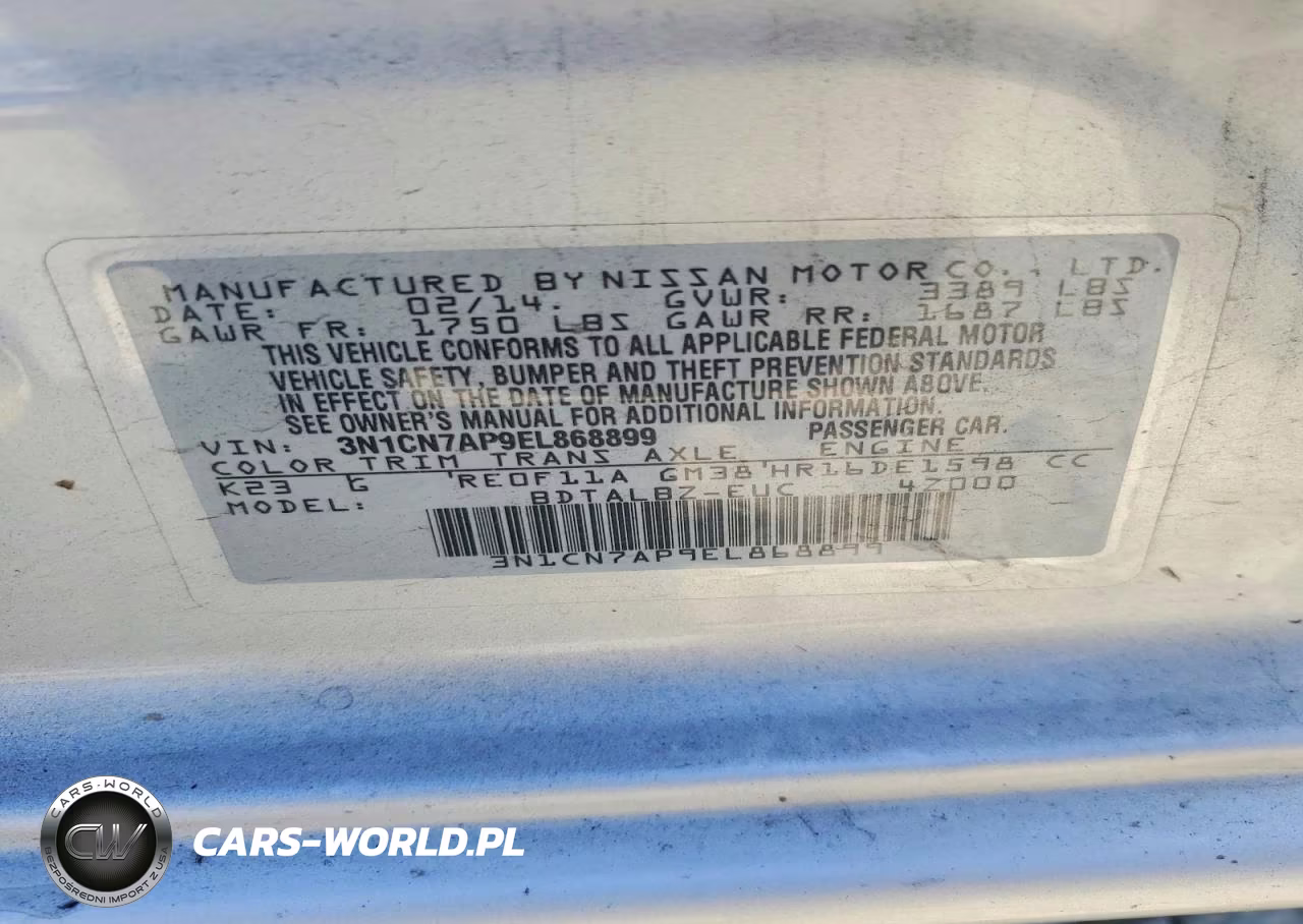 2014 Nissan Versa 1.6 Sv VIN:3N1CN7AP9EL868899 - 12