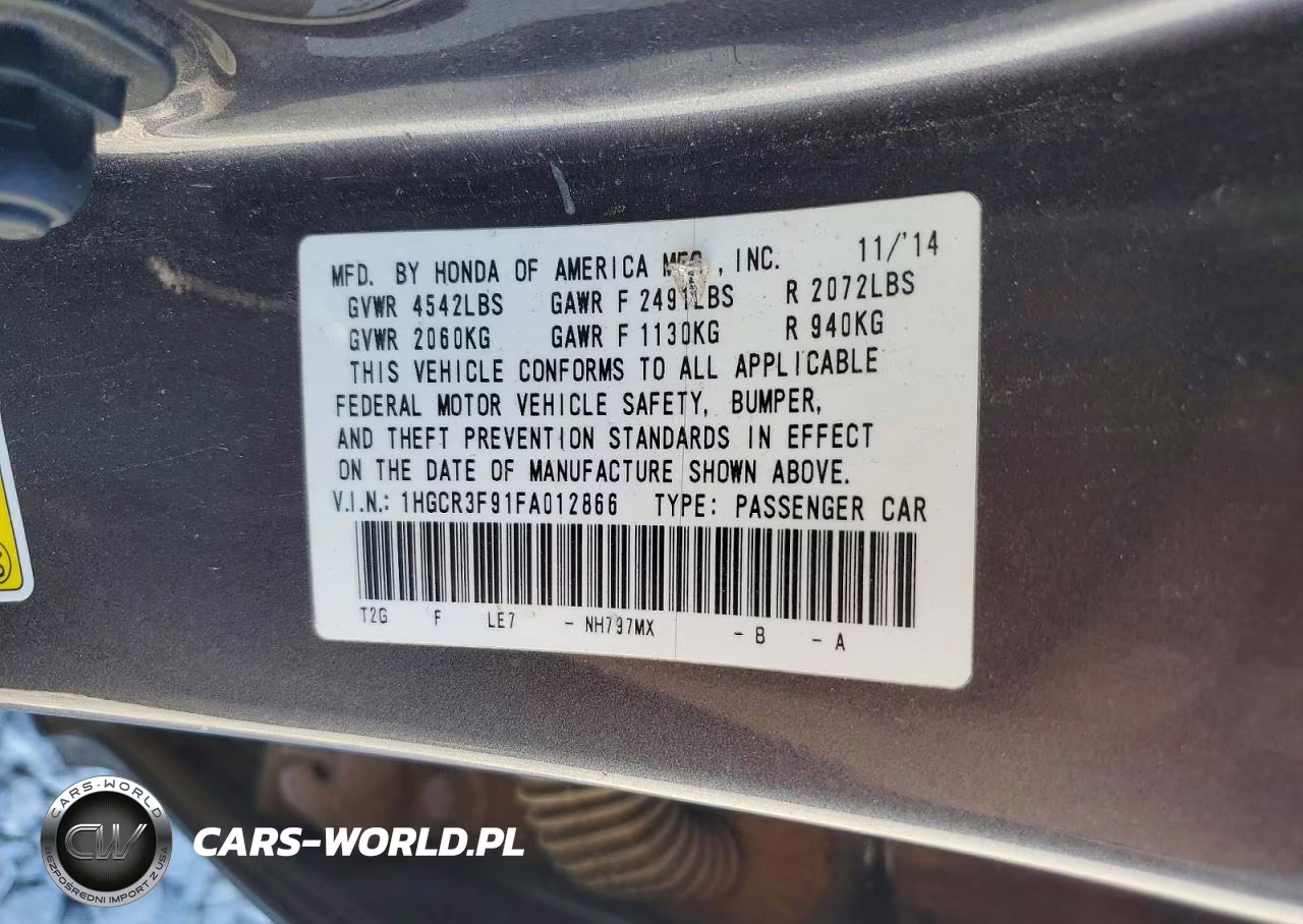 2015 Honda Accord Touring VIN:1HGCR3F91FA012866 - 13
