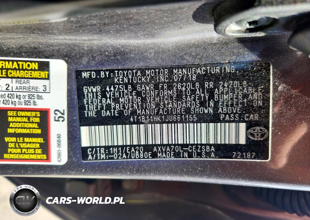 2018 Toyota Camry Se VIN:4T1B11HK1JU661155 - 12
