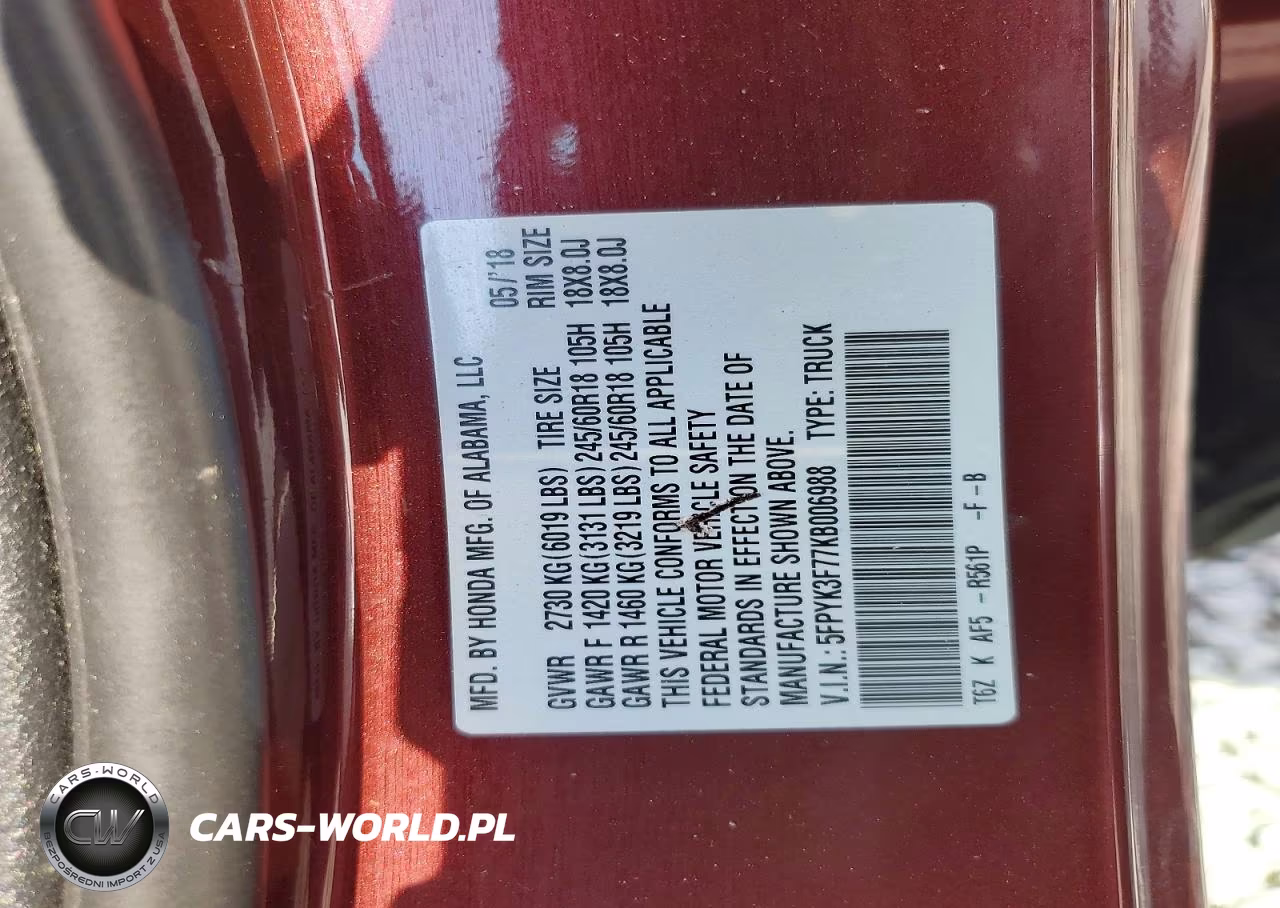 2019 Honda Ridgeline Rtl VIN:5FPYK3F77KB006988 - 12