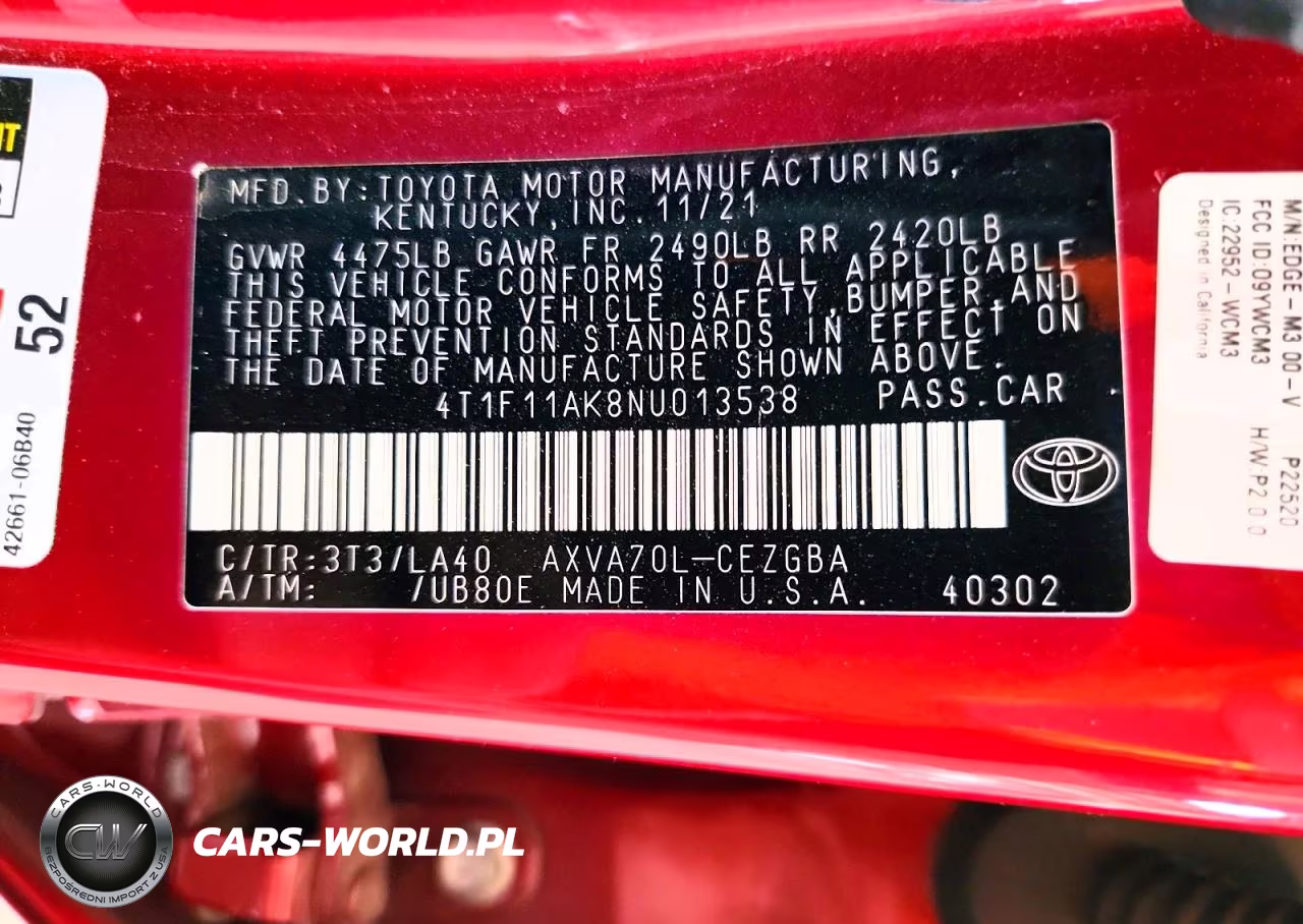 2022 Toyota Camry Xle VIN:4T1F11AK8NU013538 - 13