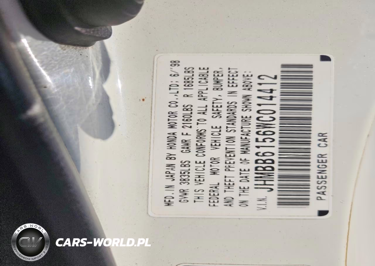 1998 Honda Prelude Sh VIN:JHMBB6156WC014412 - 12