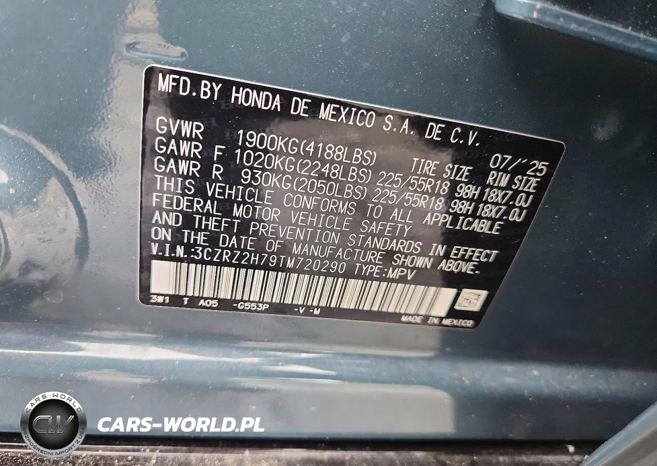 2026 Honda Hr-V Exl VIN:3CZRZ2H79TM720290 - 12