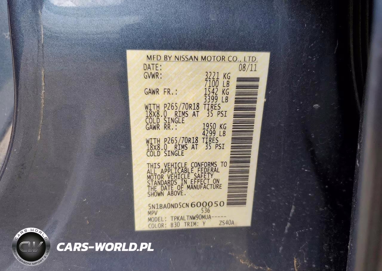 2012 Nissan Armada Sv VIN:5N1BA0ND5CN600050 - 12
