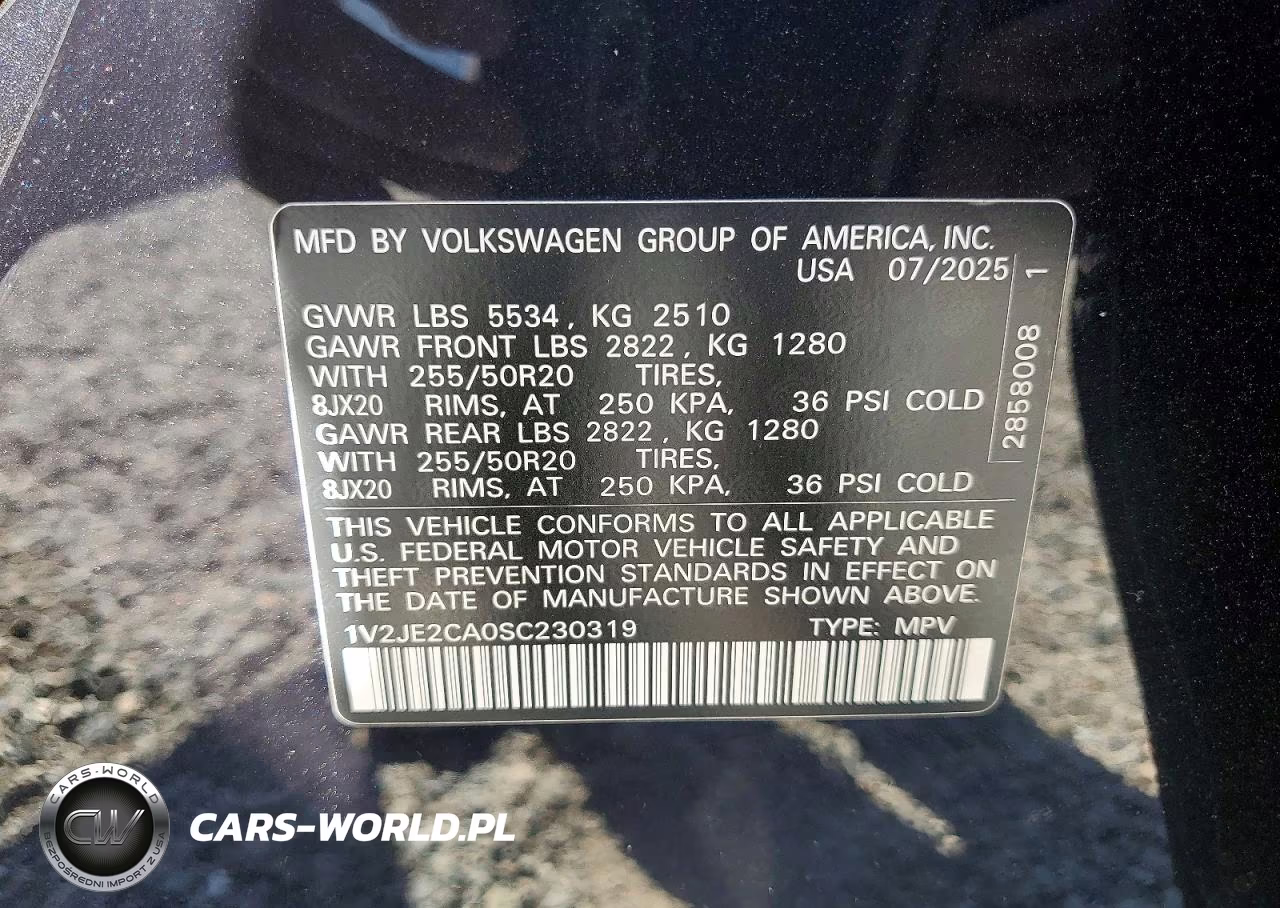 2025 Volkswagen Atlas Cross Sport Se VIN:1V2JE2CA0SC230319 - 12