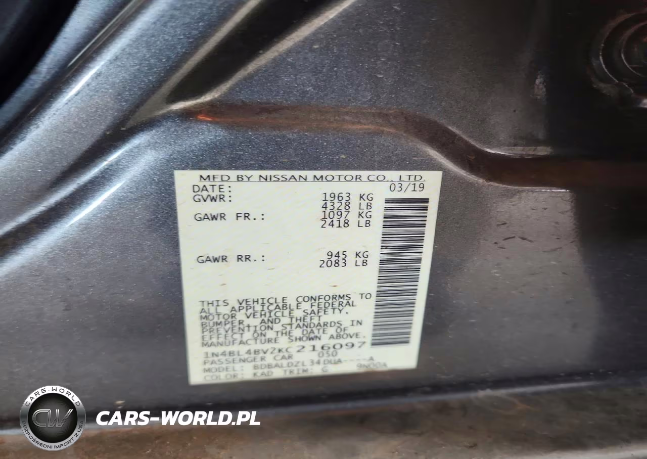 2019 Nissan Altima S VIN:1N4BL4BV2KC216097 - 12