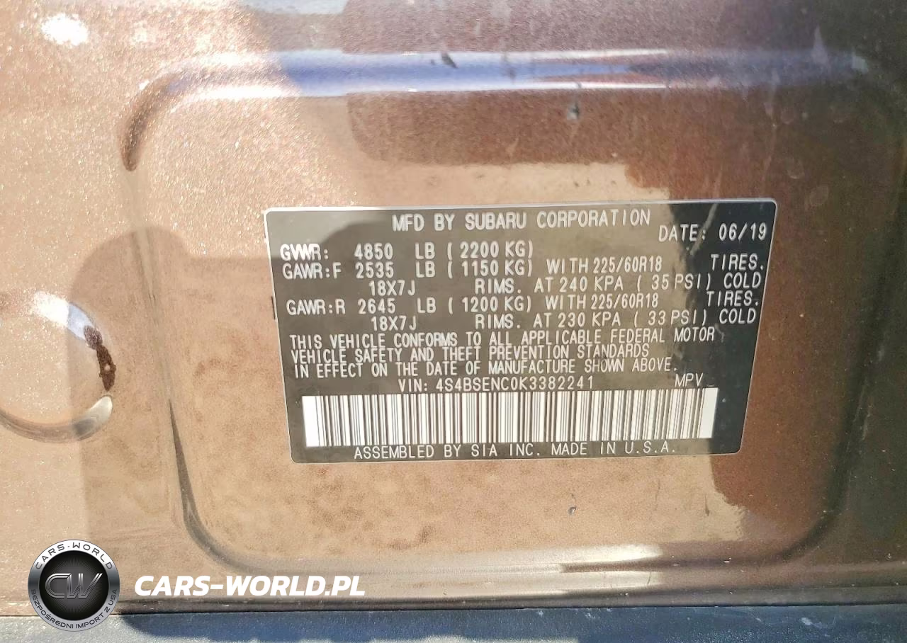2019 Subaru Outback 3.6R Limited VIN:4S4BSENC0K3382241 - 13