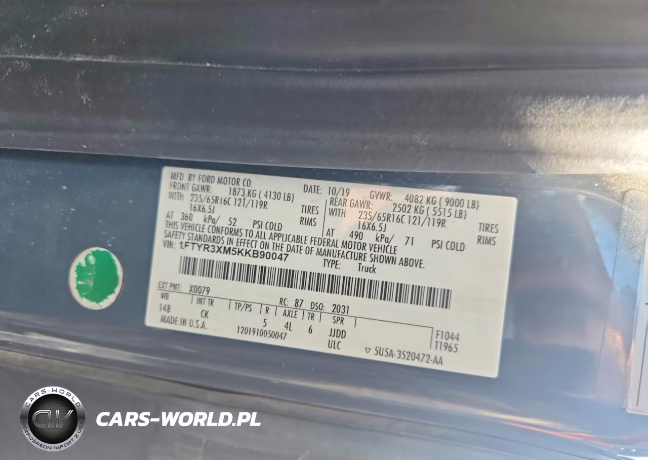 2019 Ford Transit T-250 Delivery Van VIN:1FTYR3XM5KKB90047 - 13