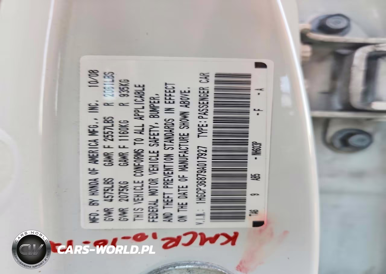 2009 Honda Accord Exl VIN:1HGCP36879A017927 - 14