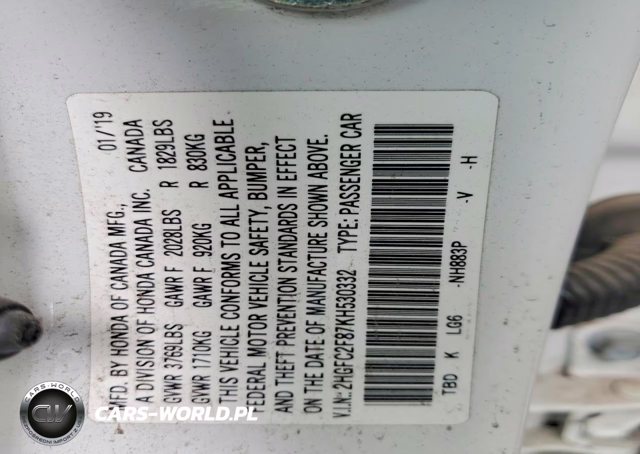 2019 Honda Civic Sport VIN:2HGFC2F87KH530332 - 13
