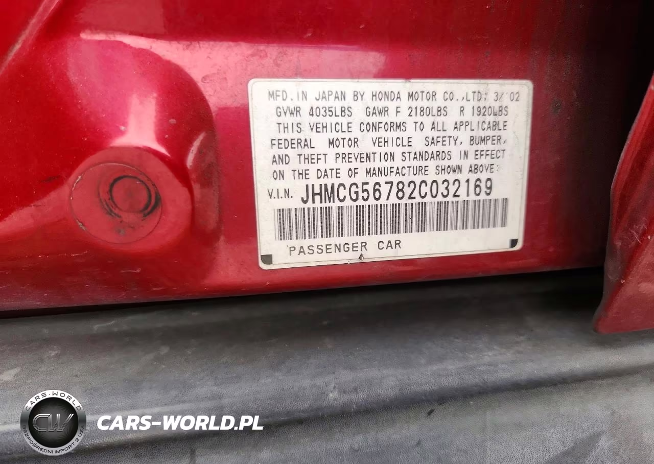 2002 Hond Accord VIN:JHMCG56782C032169 - 12