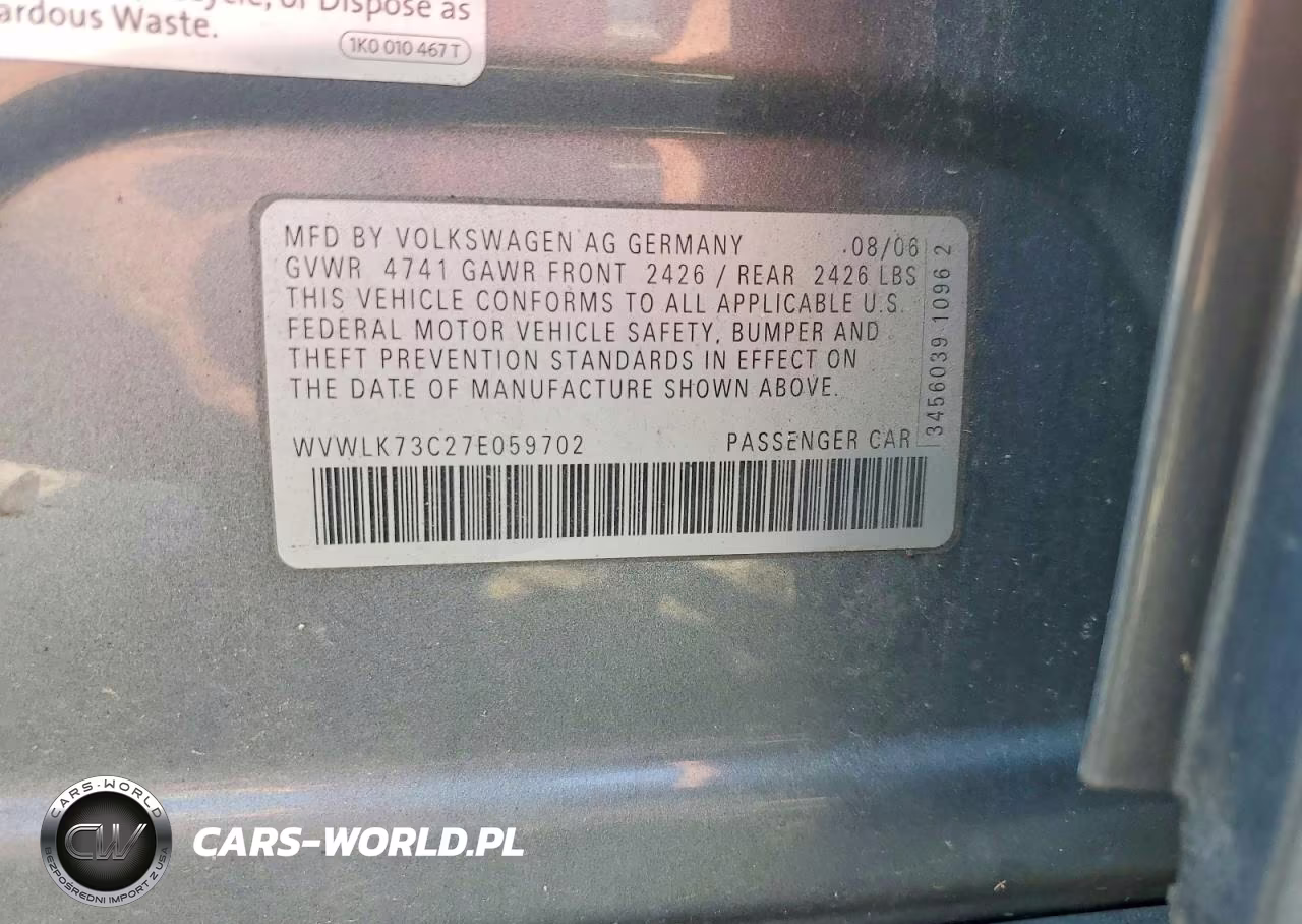 2007 Volk Passat VIN:WVWLK73C27E059702 - 12