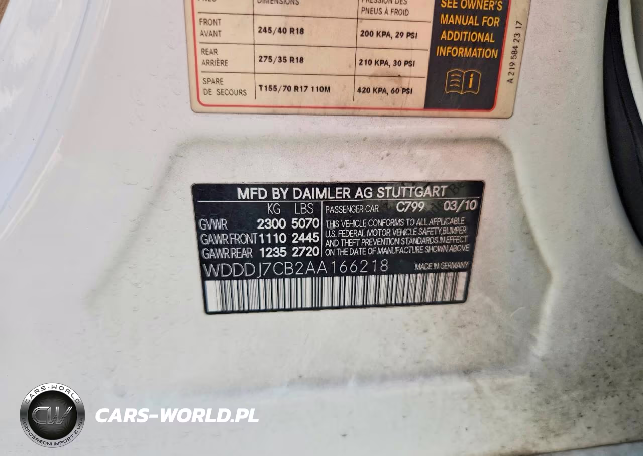 2010 Mercedes-Benz Cls 550 VIN:WDDDJ7CB2AA166218 - 12