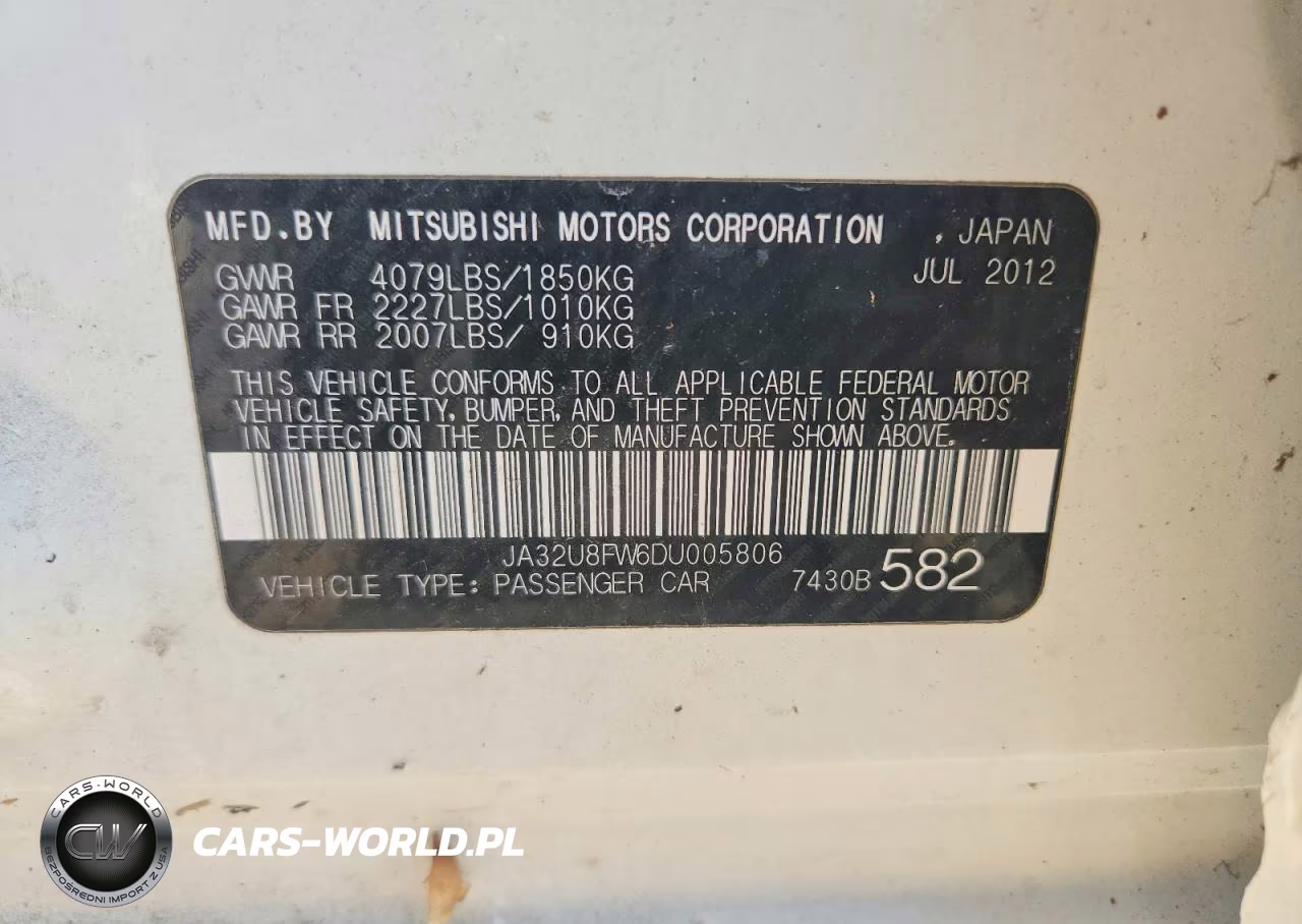 2013 Mitsubishi Lancer Gt VIN:JA32U8FW6DU005806 - 12