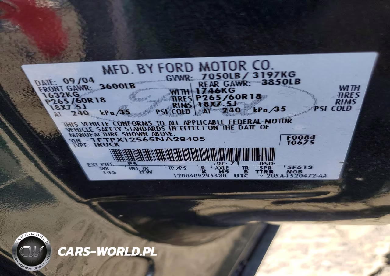 2005 Ford F150 VIN:1FTPX12565NA28405 - 12