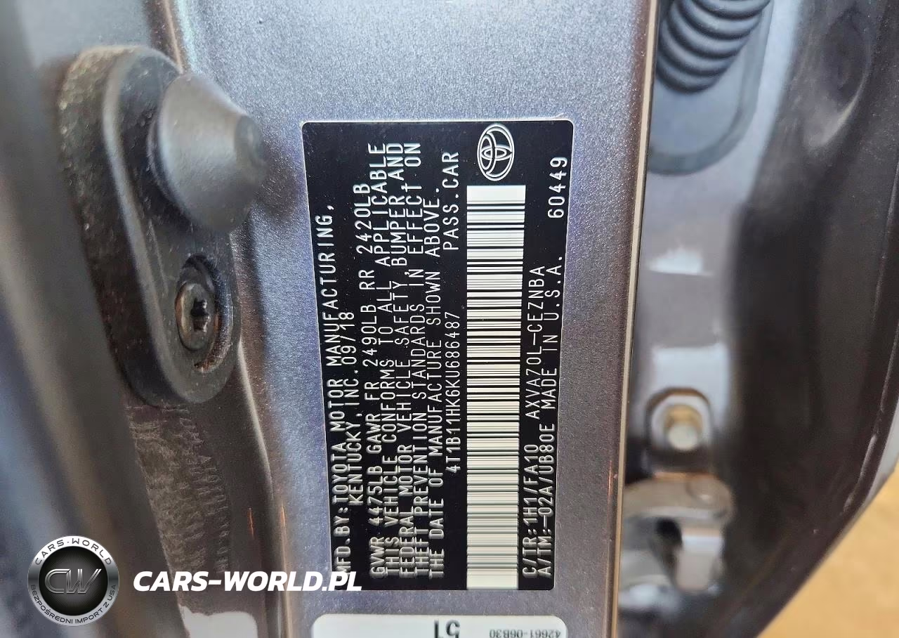 2019 Toyota Camry Le VIN:4T1B11HK6KU686487 - 12