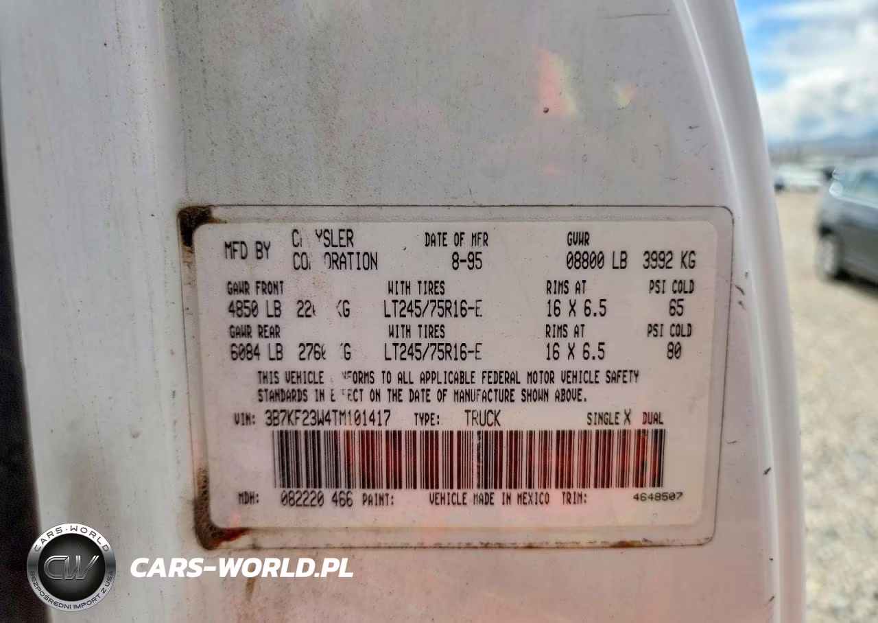 1996 Dodg Ram 2500 VIN:3B7KF23W4TM101417 - 12