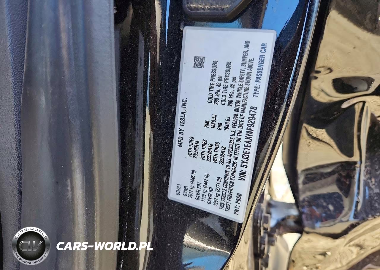 2021 Tesla Model 3 VIN:5YJ3E1EAXMF929478 - 12