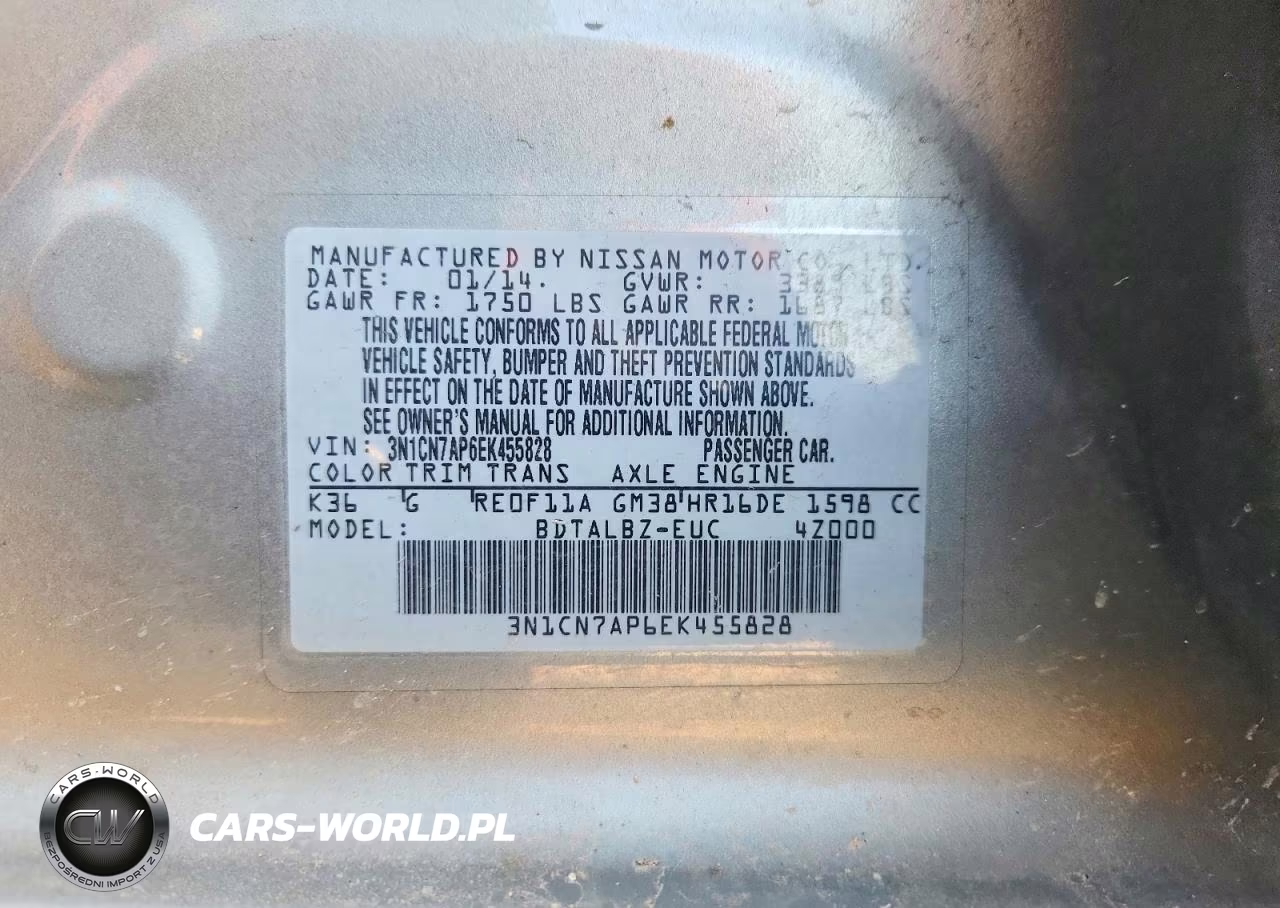 2014 Nissan Versa 1.6 Sv VIN:3N1CN7AP6EK455828 - 12