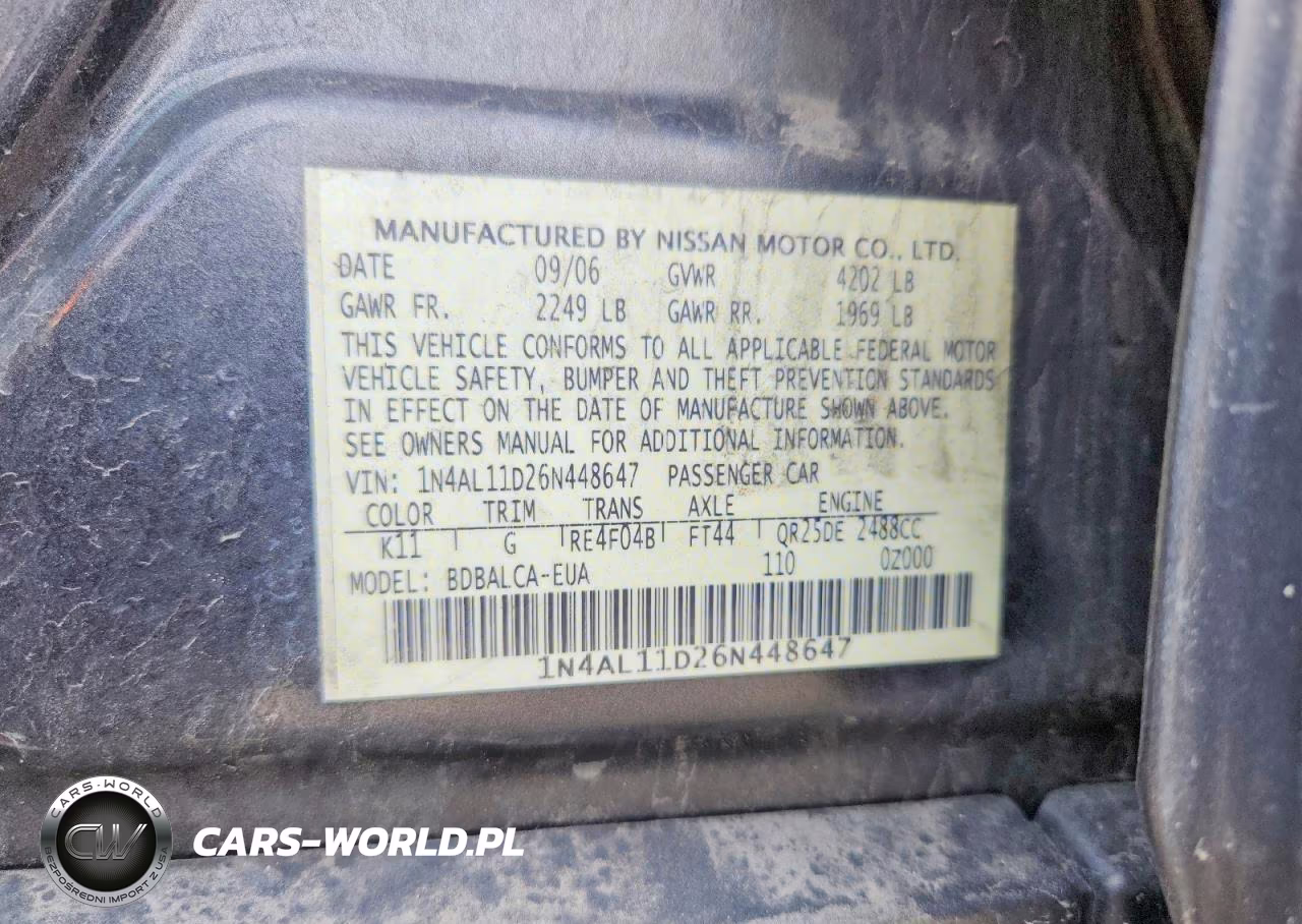 2006 Nissan Altima 2.5 VIN:1N4AL11D26N448647 - 12