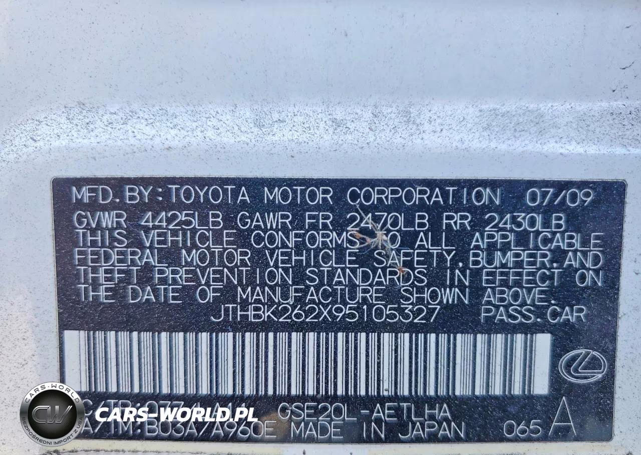 2009 Lexus Is 250 Base VIN:JTHBK262X95105327 - 12