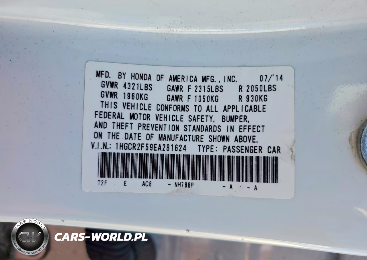 2014 Honda Accord Sport VIN:1HGCR2F59EA281624 - 12