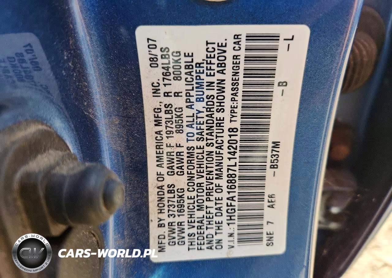 2007 Honda Civic Ex VIN:1HGFA16887L142018 - 12