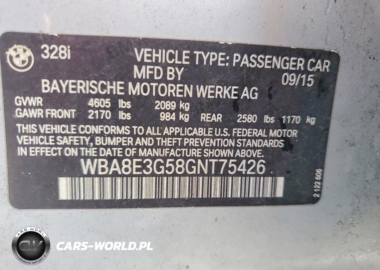 2016 BMW 328 Xi Sulev VIN:WBA8E3G58GNT75426 - 12