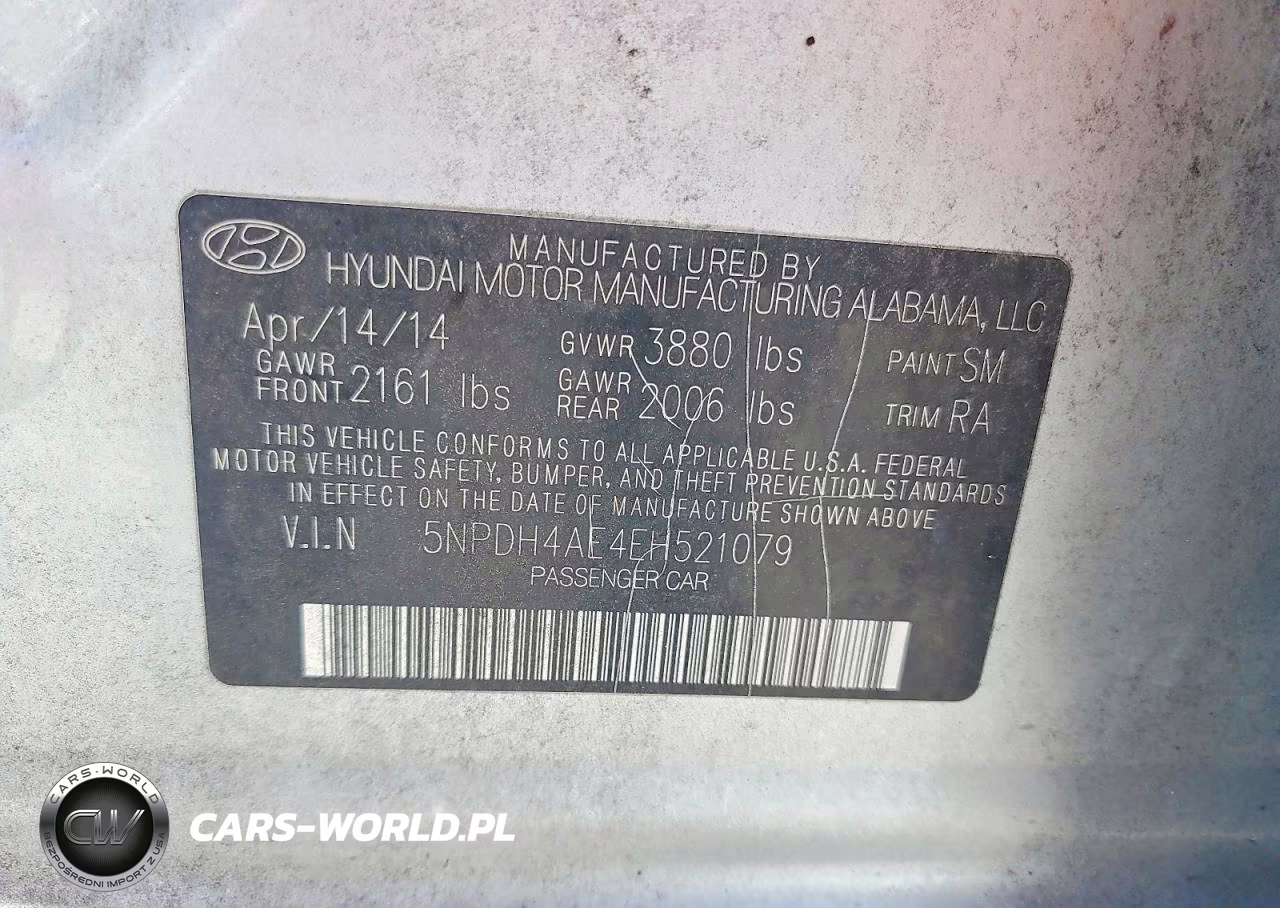 2014 Hyundai Elantra Se VIN:5NPDH4AE4EH521079 - 12