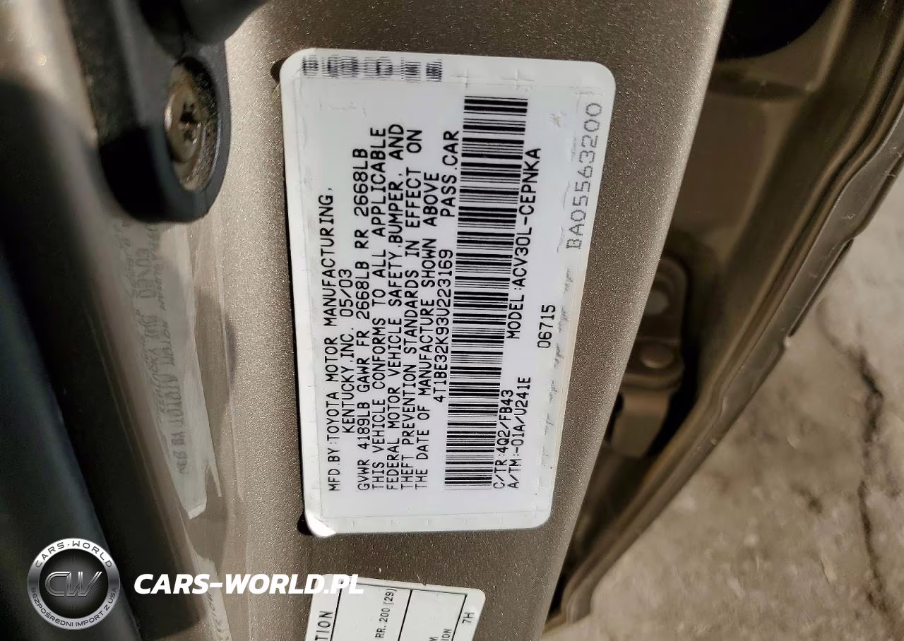 2003 Toyota Camry Le VIN:4T1BE32K93U223169 - 12