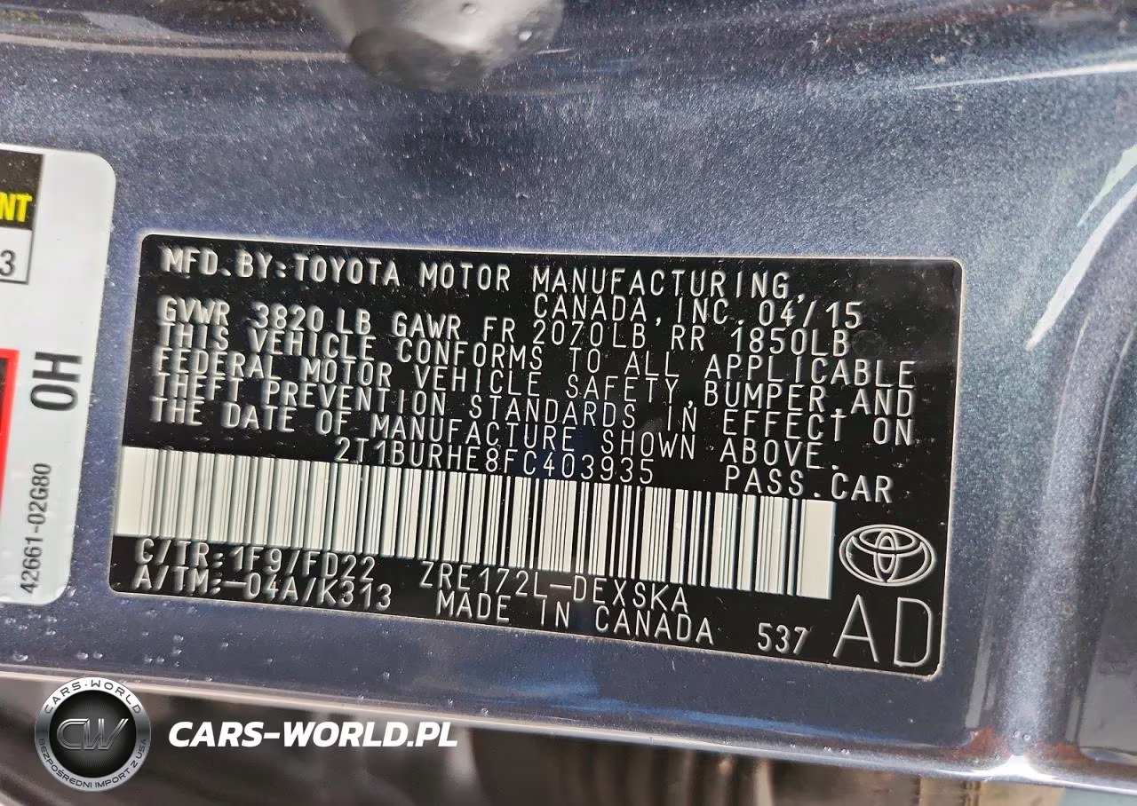 2015 Toyota Corolla S Plus VIN:2T1BURHE8FC403935 - 12