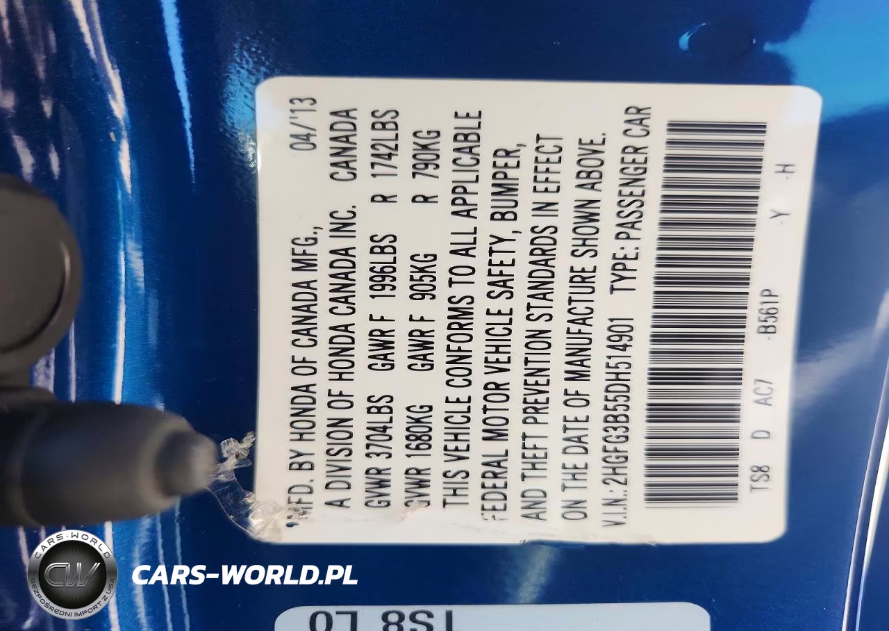 2013 Honda Civic Lx VIN:2HGFG3B55DH514901 - 13