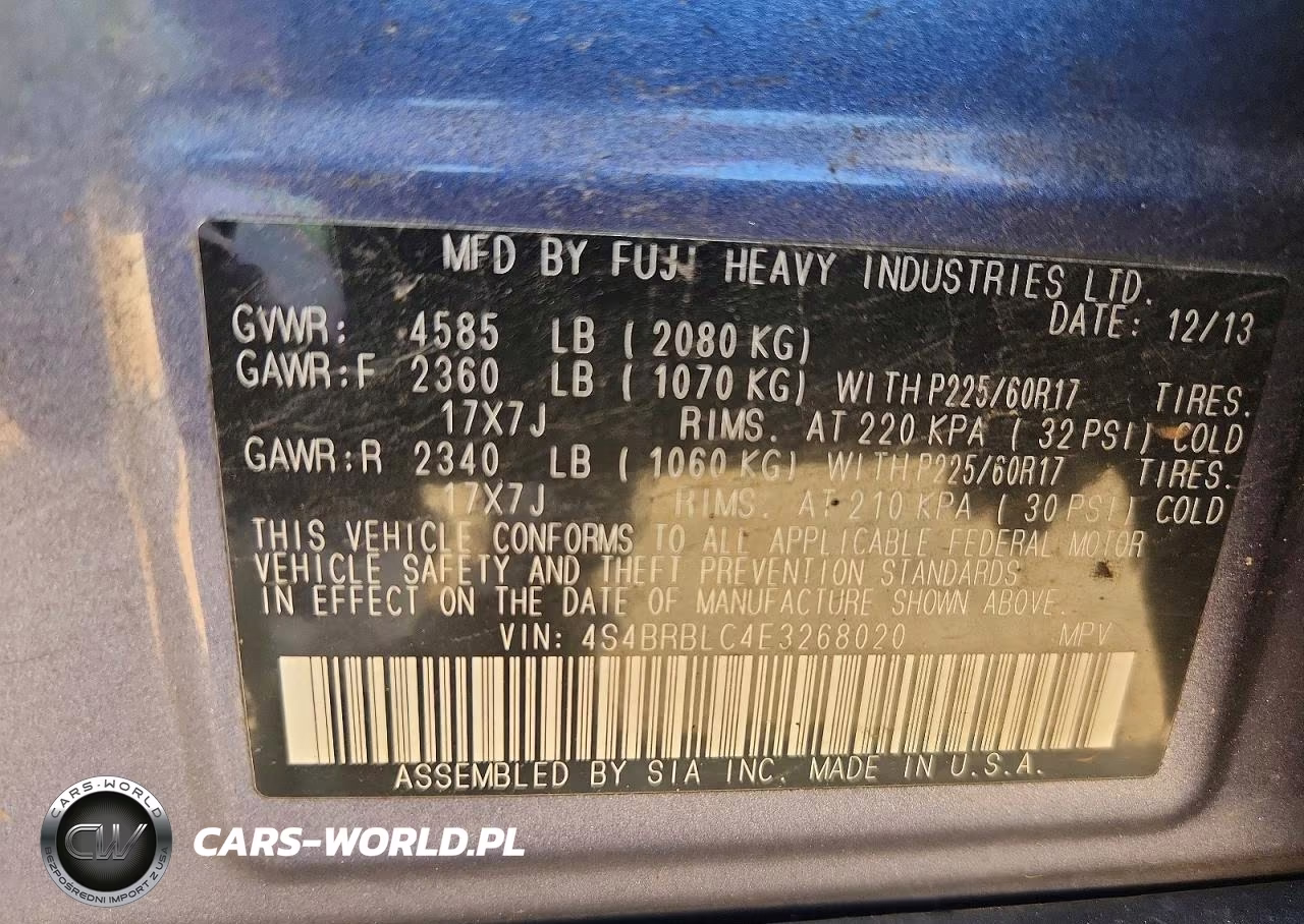 2014 Subaru Outback 2.5I Limited VIN:4S4BRBLC4E3268020 - 13