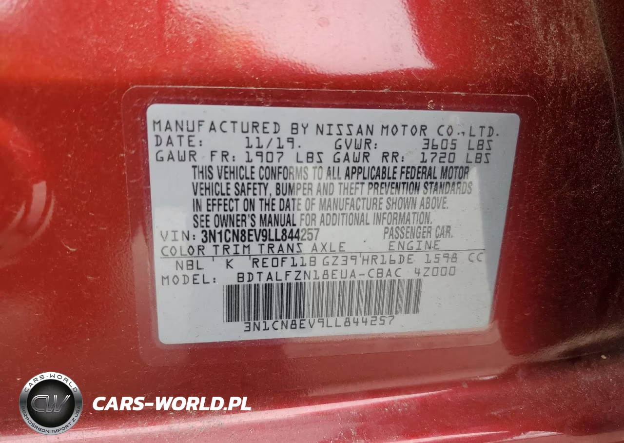 2020 Nissan Versa Sv VIN:3N1CN8EV9LL844257 - 12