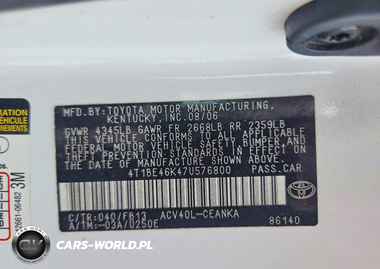 2007 Toyota Camry Le VIN:4T1BE46K47U576800 - 12